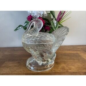 Vintage L.E. Smith Clear Glass‎ Turkey Covered Dish Pedestal Candy Bowl Fall